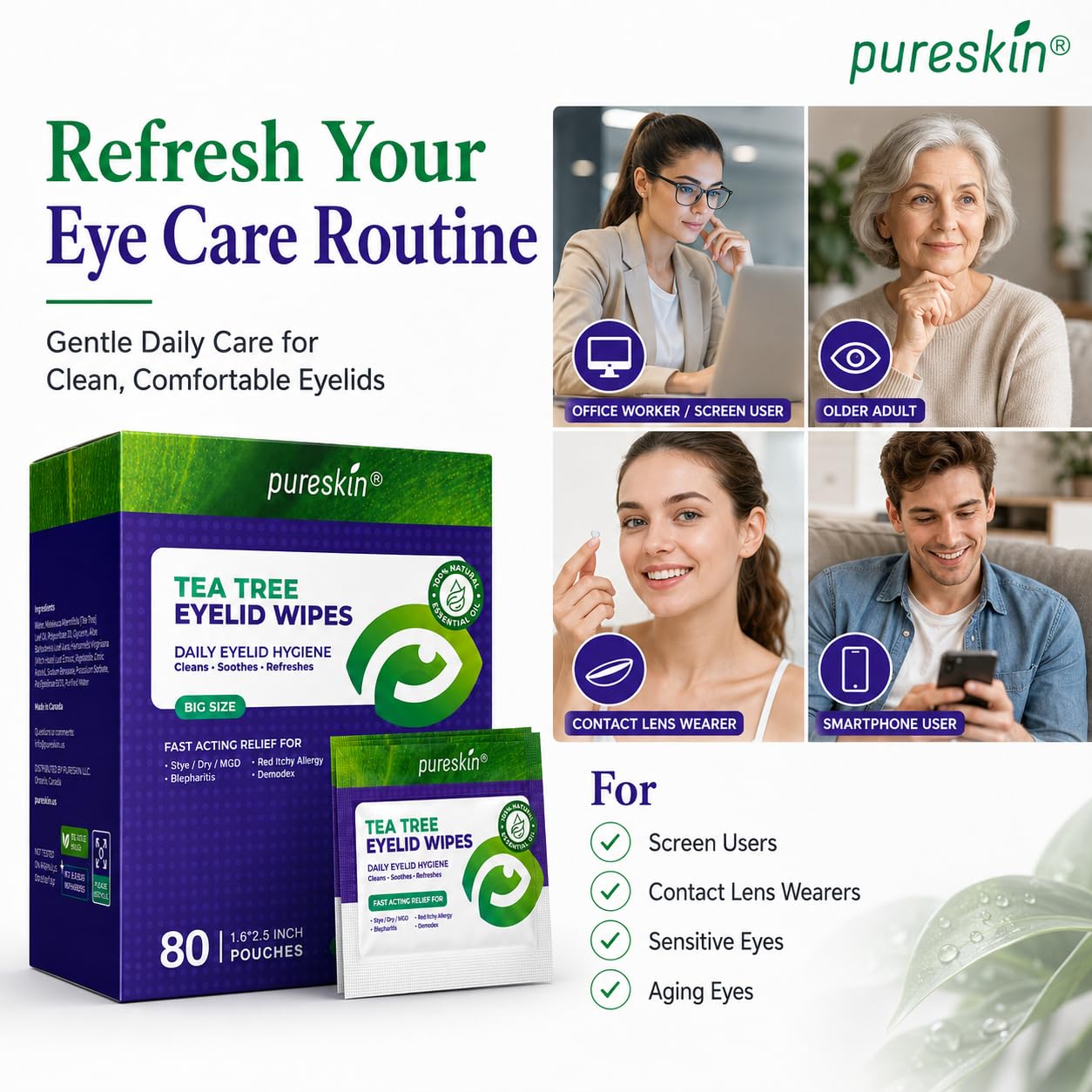 PURESKIN comparación de tamaño con mano para visualizar cantidad y portabilidad