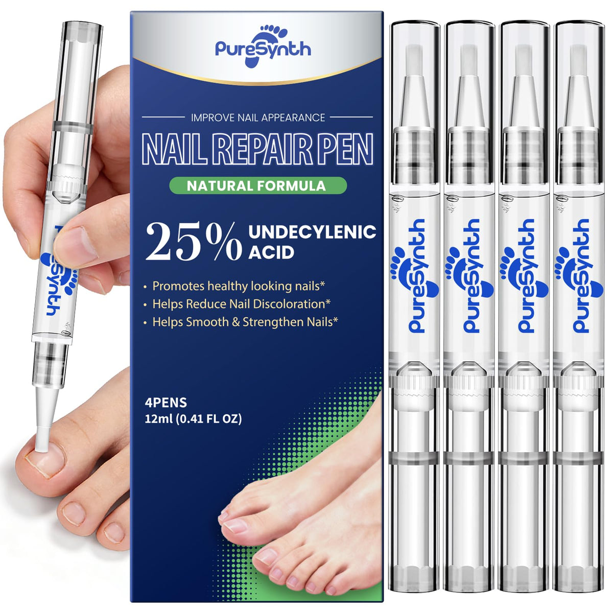 PureSynth envase frontal del pen mostrando el embalaje y beneficio portátil