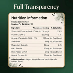 PURETREX botella abierta mostrando 180 softgels, suministro prolongado
