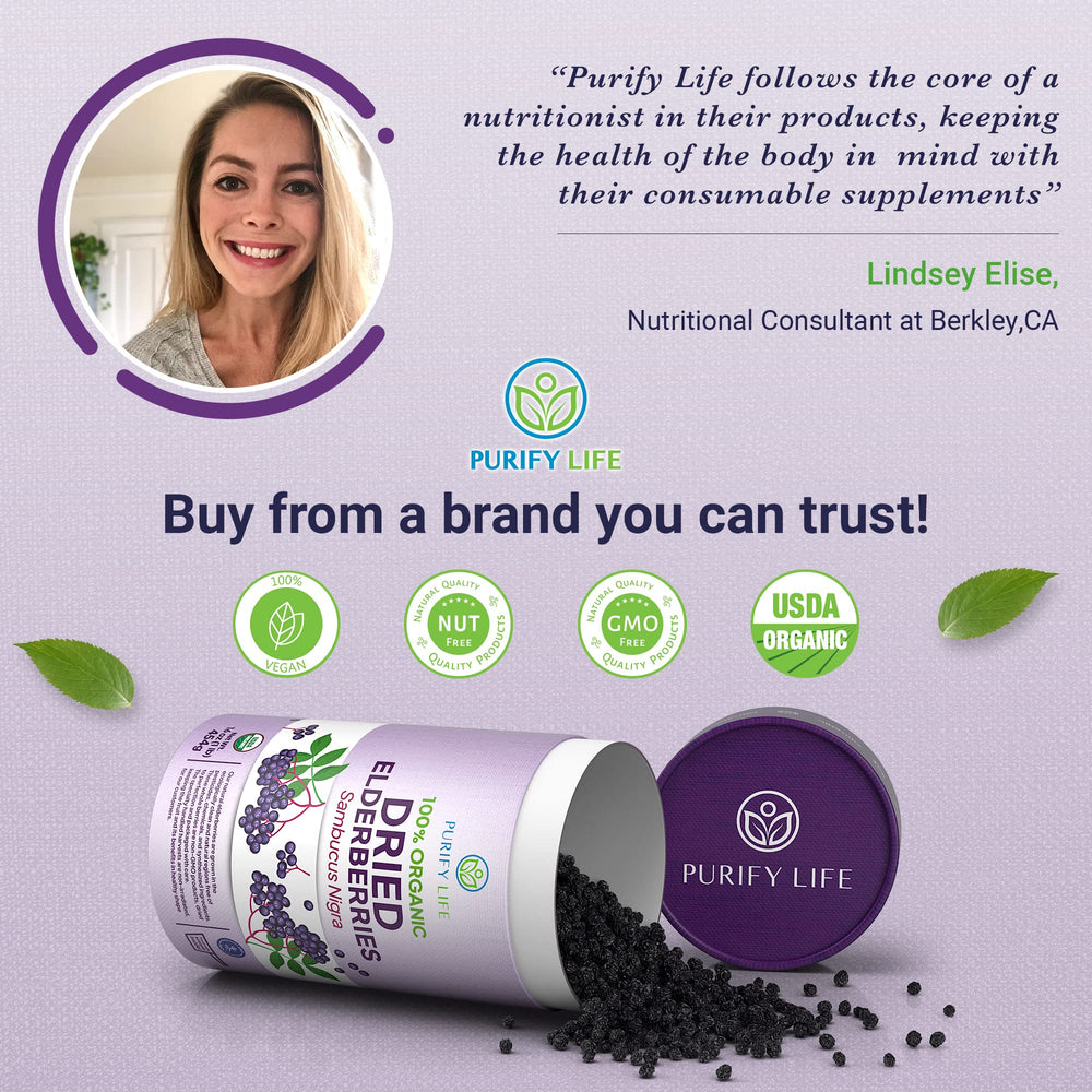 Purify Life paquete junto a una mano para comparar tamaño y rinde doméstico