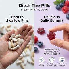 Gominolas Purify Life en mano para comparar tamaño y dosificación fácil