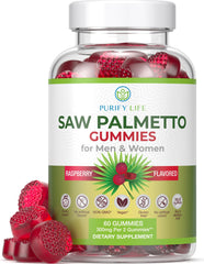 Purify Life frasco frontal de gomitas saw palmetto, formato masticable y práctico