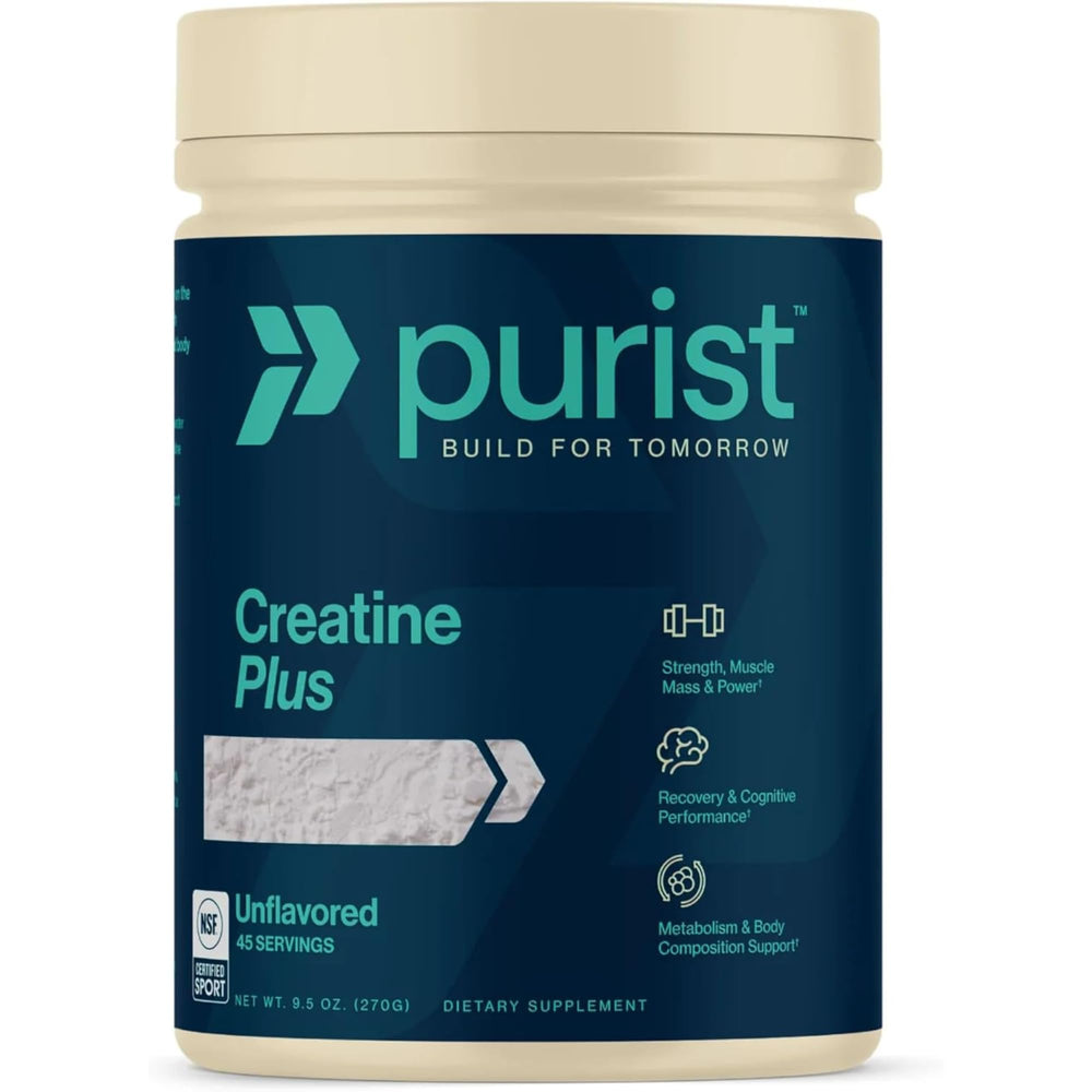 PURIST Creapure frente del envase mostrando diseño y tamaño, beneficio claridad de información