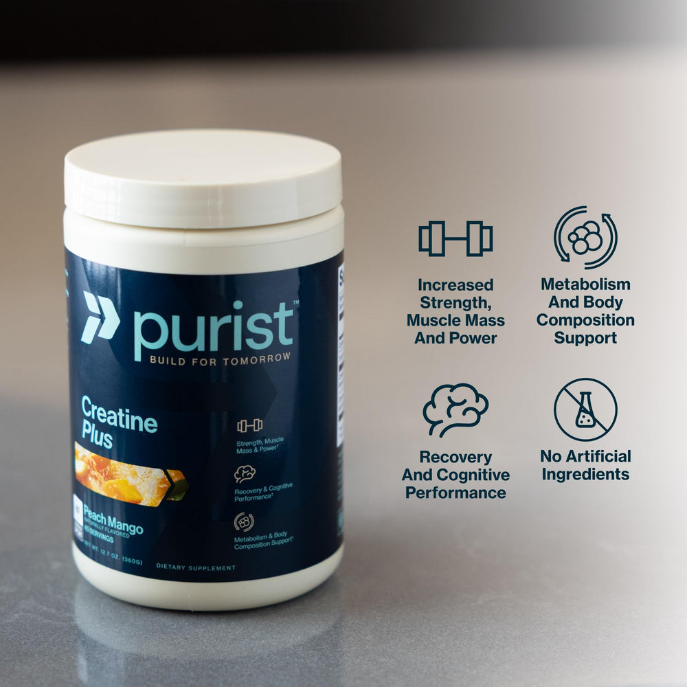 PURIST Creapure mezclado en vaso transparente para consumo rápido, beneficio disolución sencilla