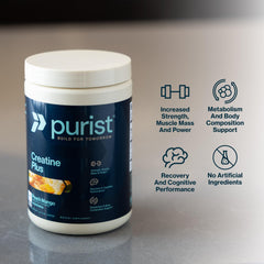 PURIST Creapure mezclado en vaso transparente para consumo rápido, beneficio disolución sencilla
