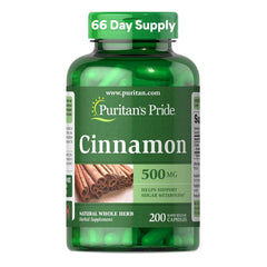 Puritan's Pride envase frontal de canela 500 mg, conveniencia diaria