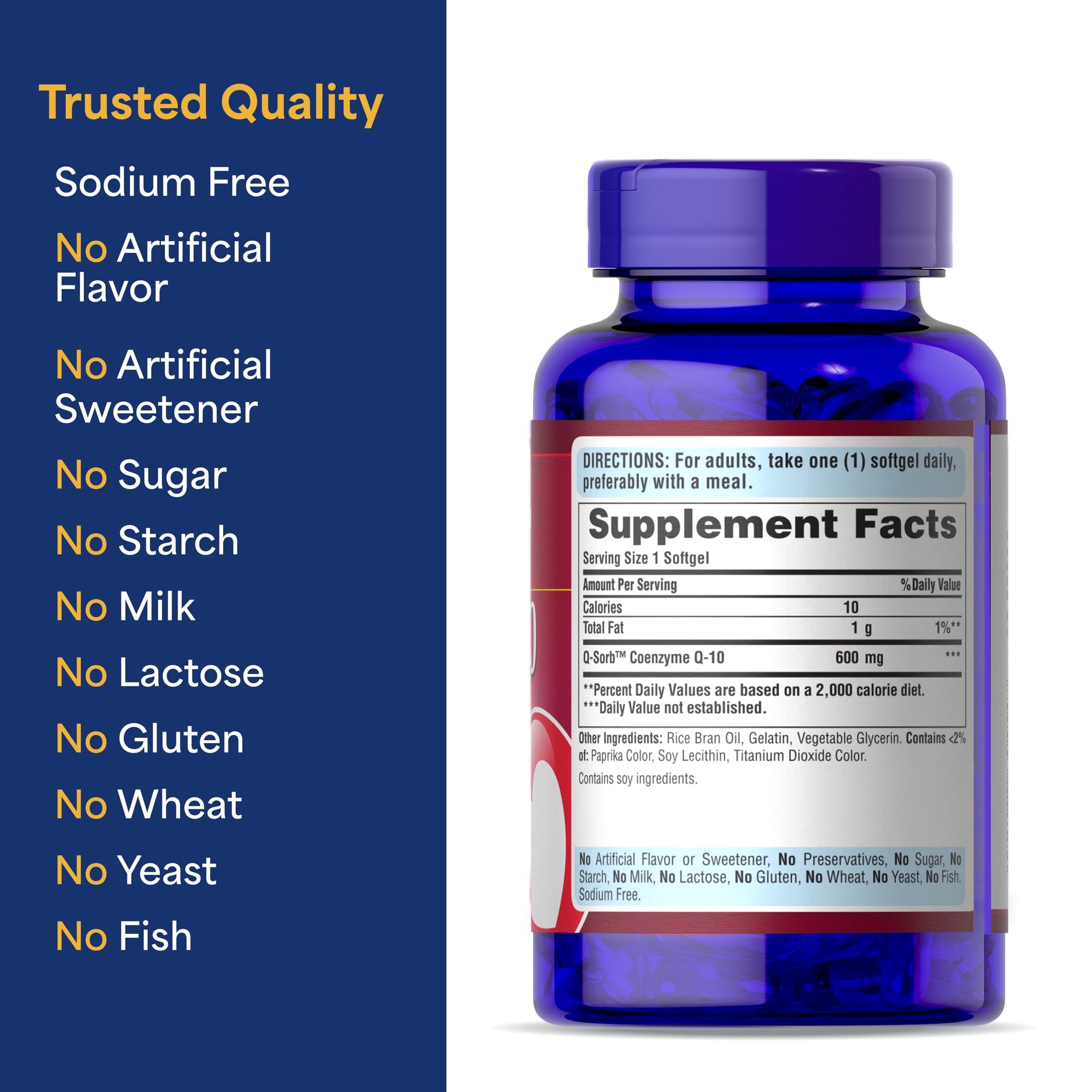 Puritan's Pride etiqueta nutricional resaltando dosis de 600 mg por softgel