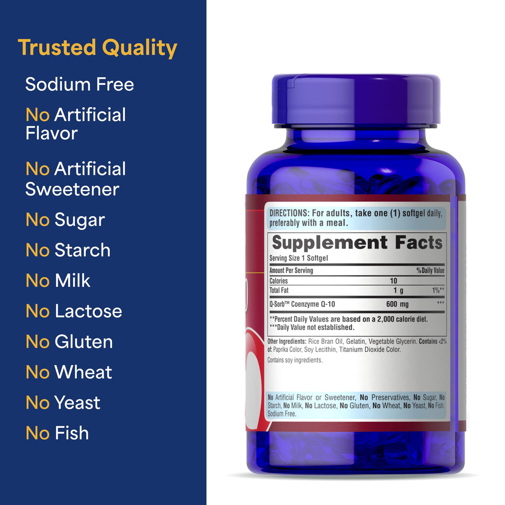 Puritan's Pride etiqueta nutricional resaltando dosis de 600 mg por softgel