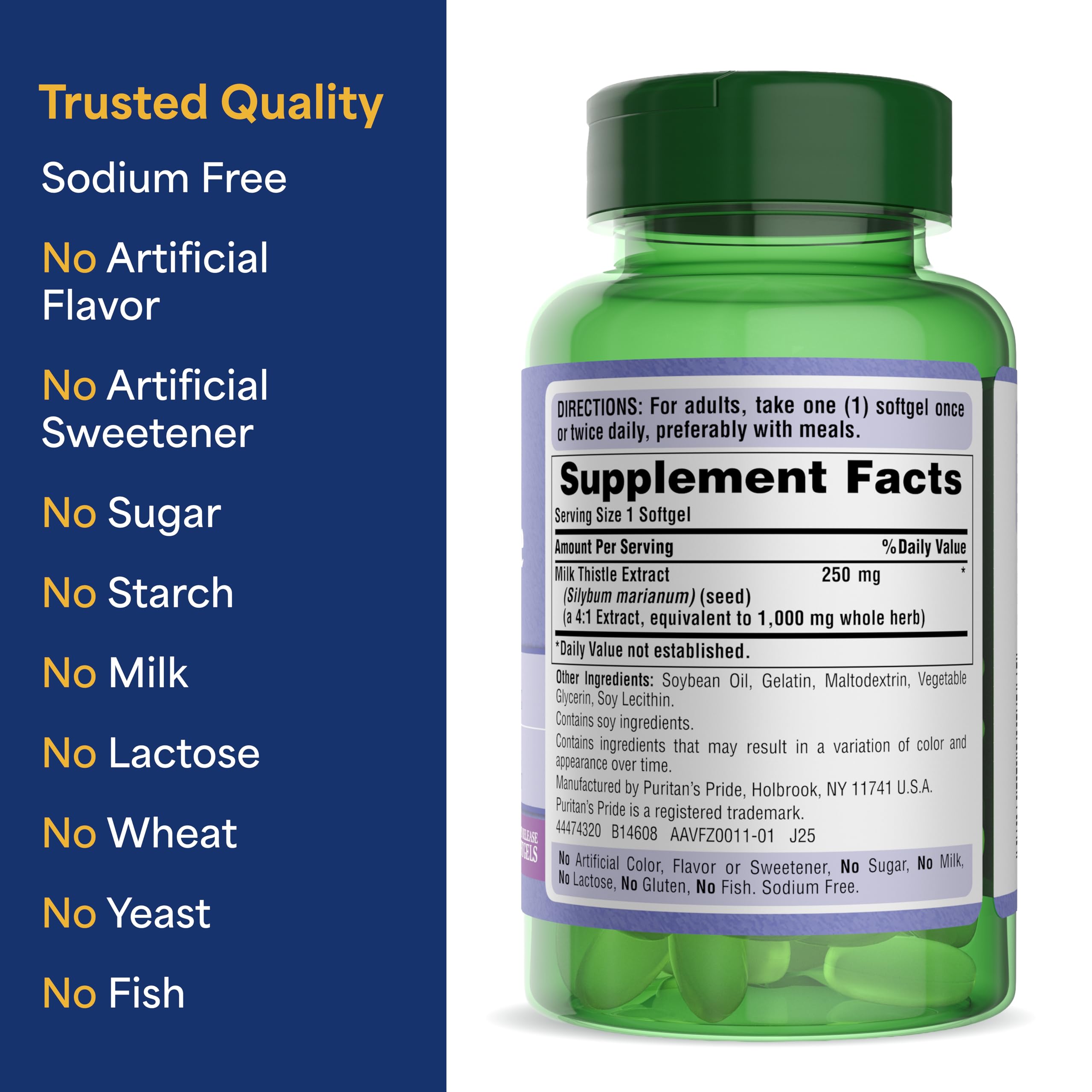 Puritan's Pride etiqueta ingredientes enfocada en silymarina y concentración