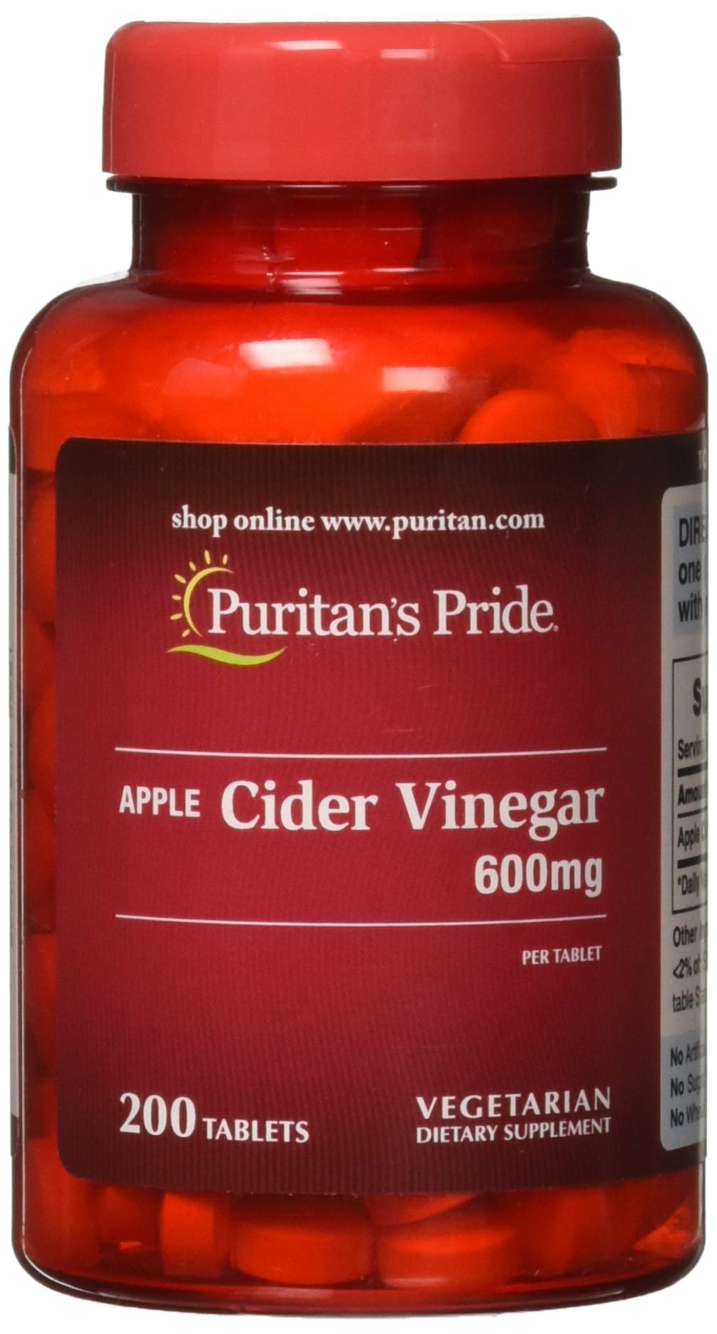 Puritan's Pride frasco frontal con 200 tabletas, fácil identificación y almacenamiento