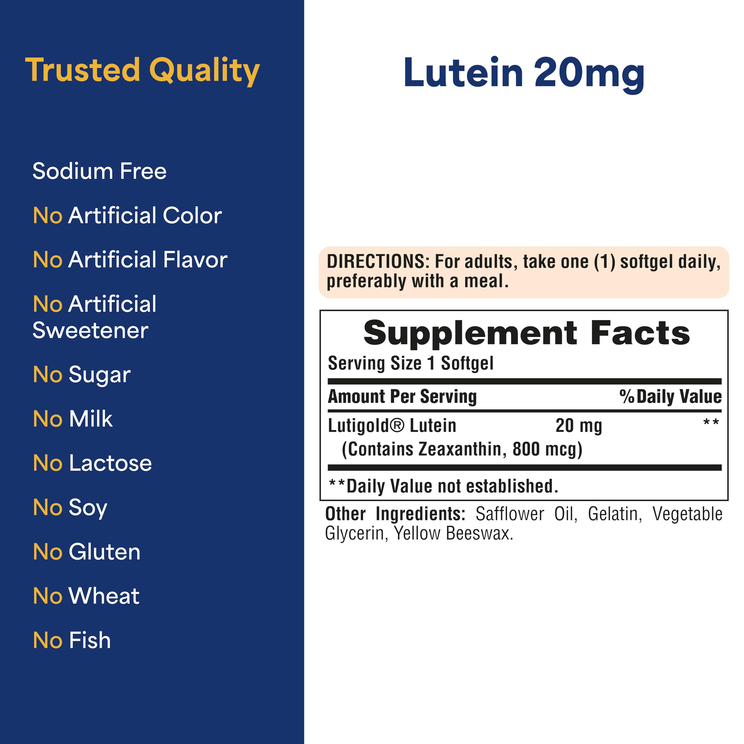 Puritan's Pride etiqueta nutricional Lutigold con información clara y confianza