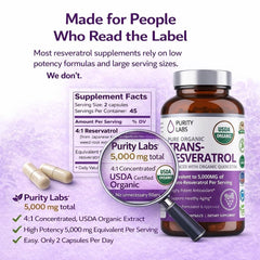 Purity Labs etiqueta nutricional mostrando dosis y detalles limpios
