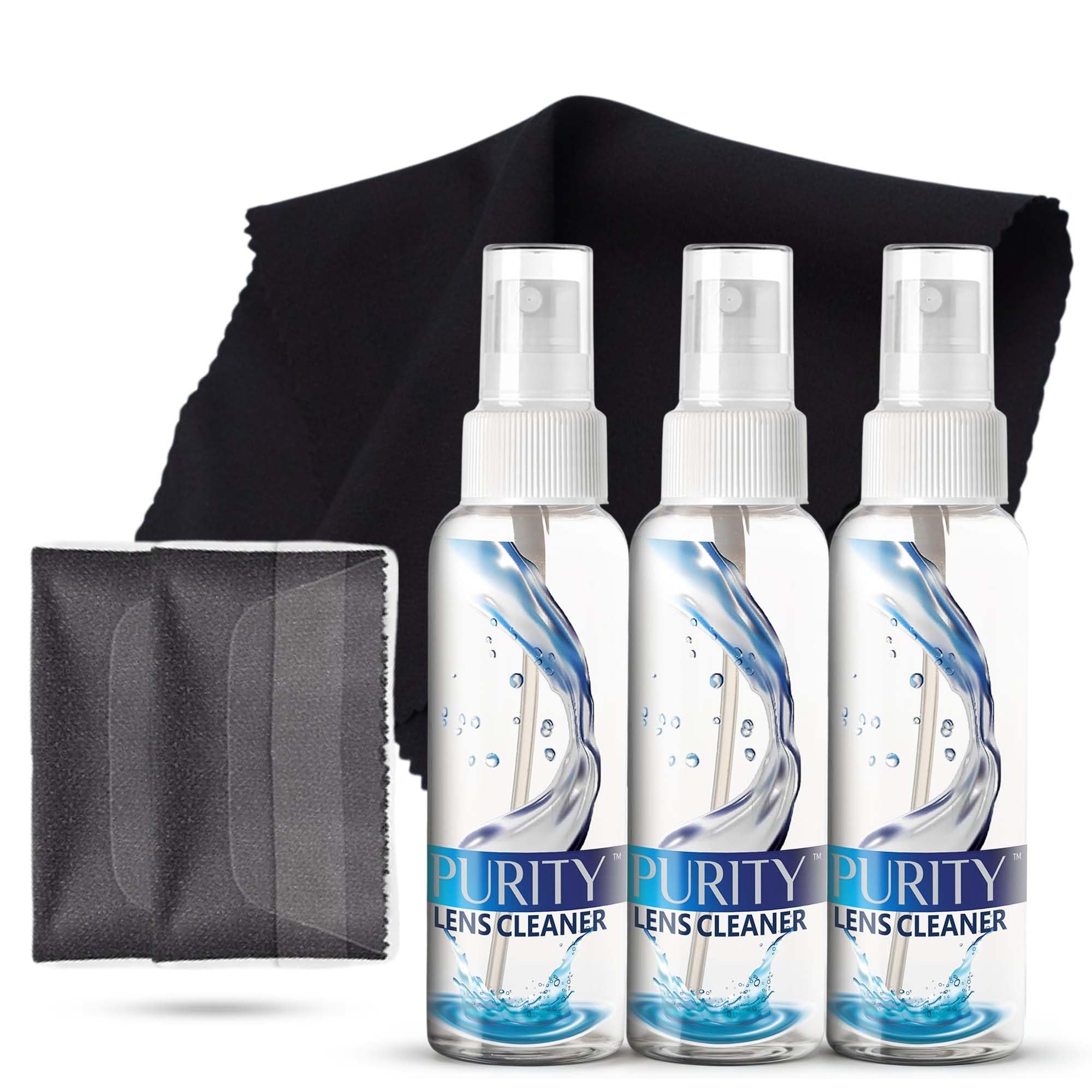 Purity Lens Cleaner presentación frontal mostrando el kit y portabilidad