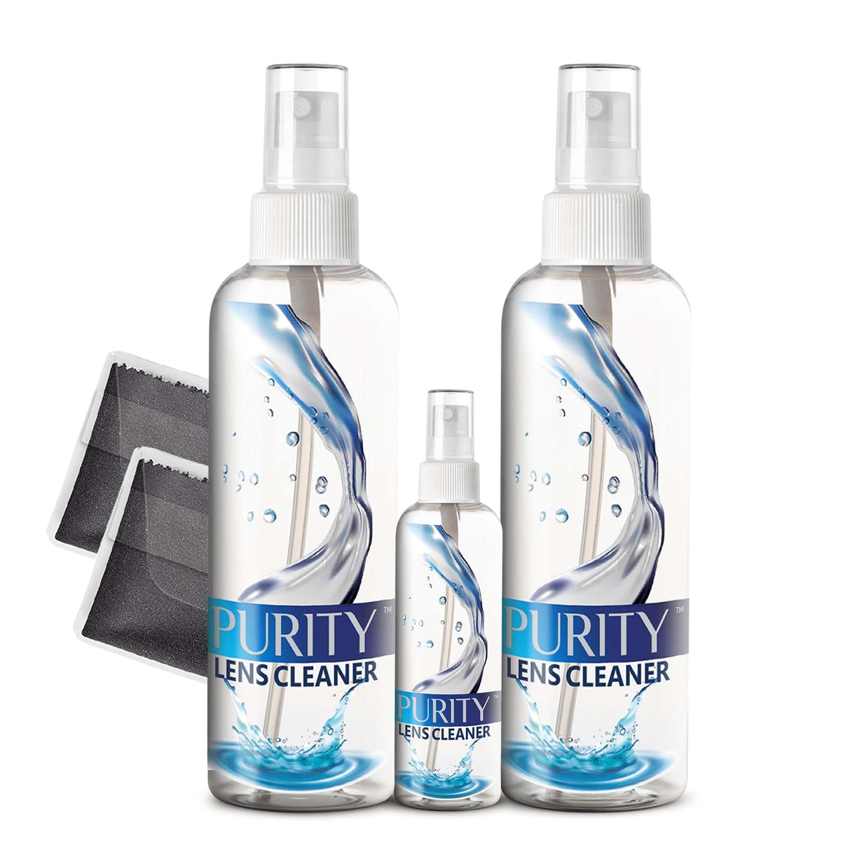 Purity Lens Cleaner vista frontal del kit, claridad inmediata