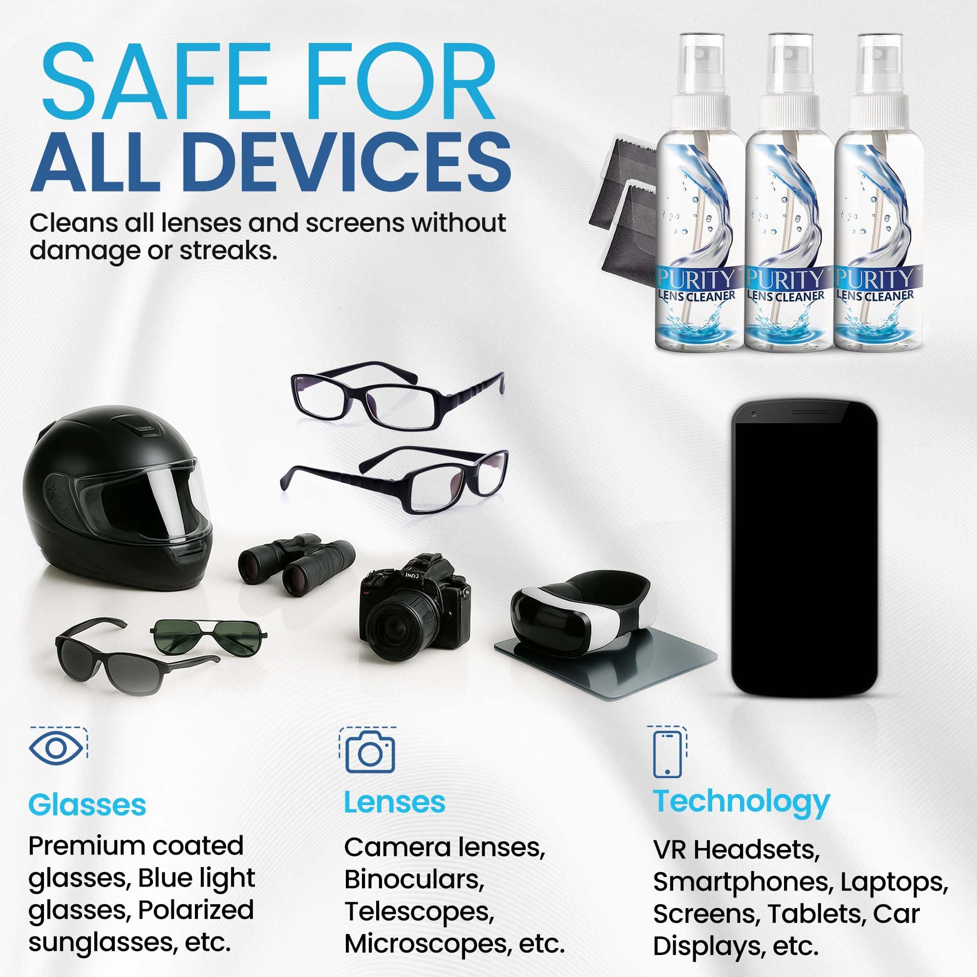 Purity Lens Cleaner paño microfibra plegado atrapa polvo y protege lentes