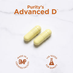 Purity Products Advanced D junto a plato para indicar toma con comida y mejor absorción