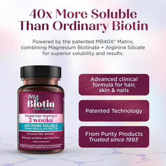 Purity Products cápsula vegetariana de MyBiotin ProClinical con textura clara, fácil ingestión