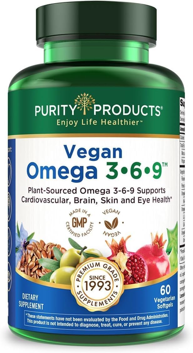 Purity Products envase frontal que muestra fórmula vegana y beneficios