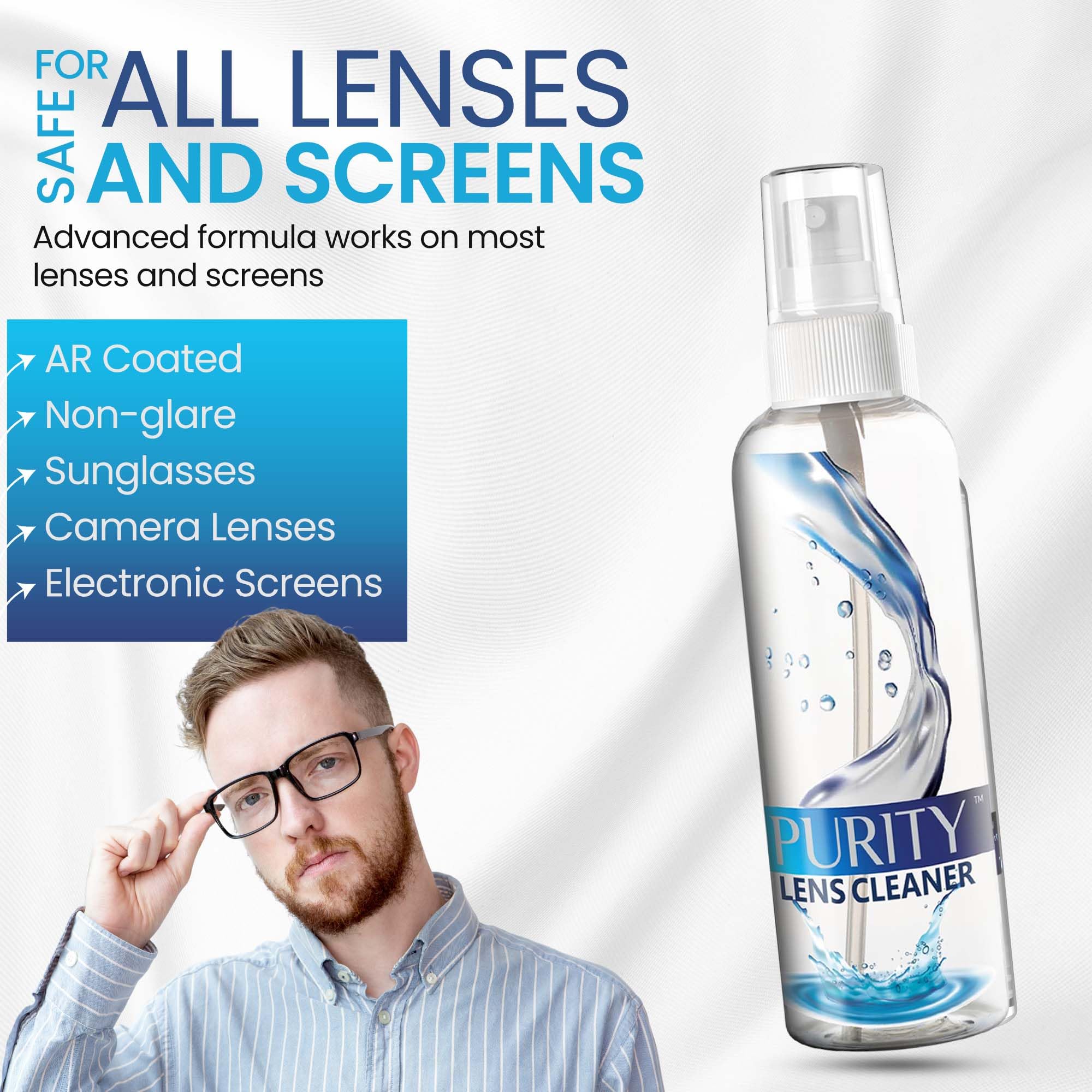 Purity Lens Cleaner limpiando pantalla de tablet reduce huellas y refleja menos
