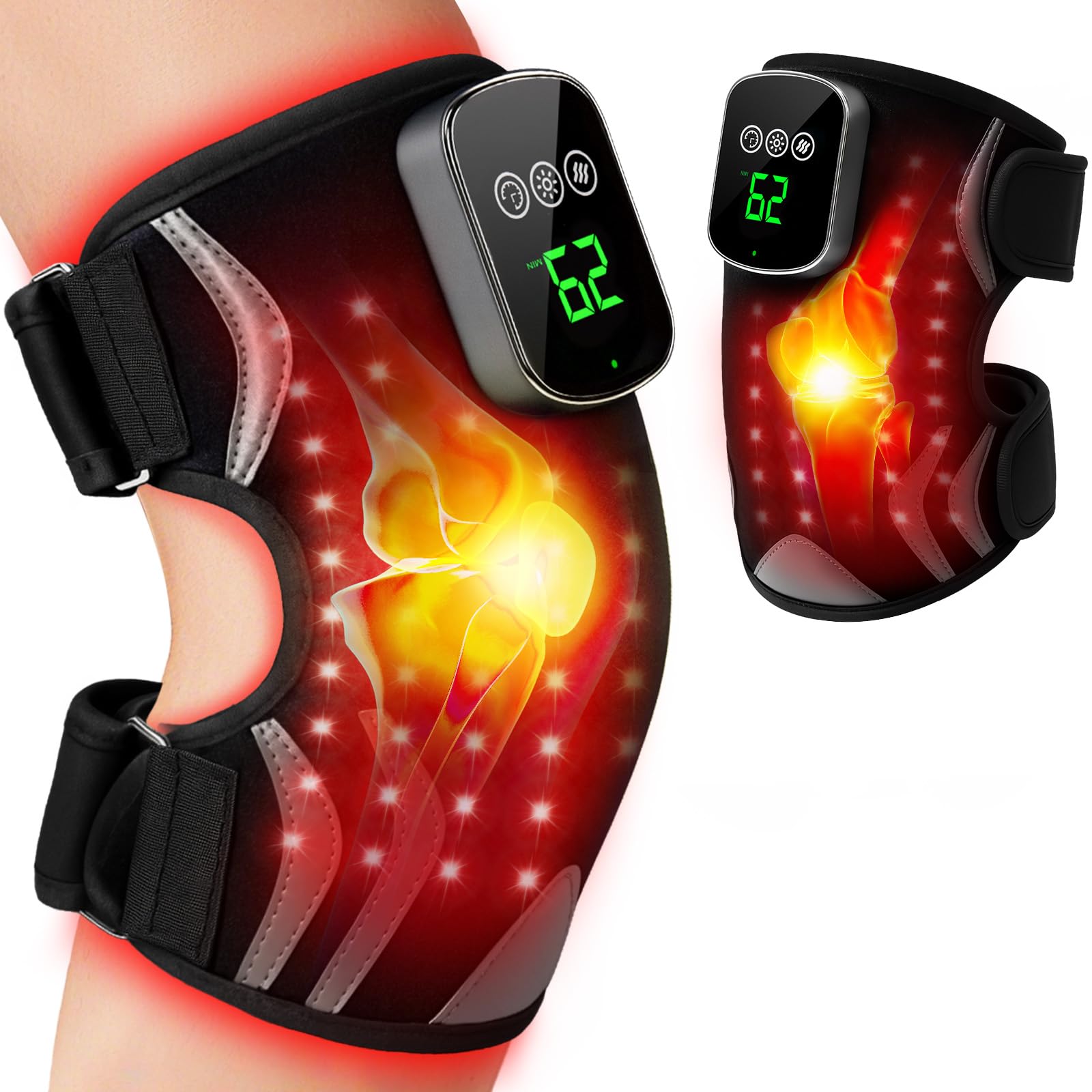 Puroth rodillera frontal mostrando luces y correas, comodidad ajustable