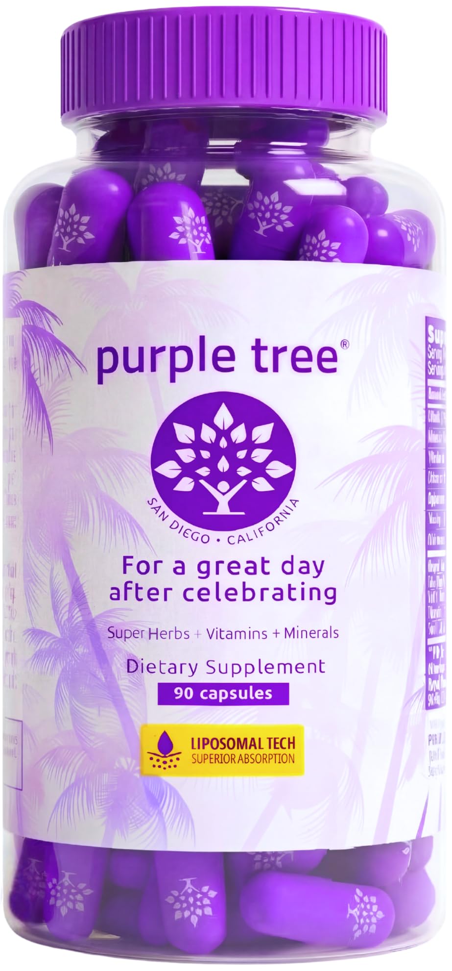 purple tree envase frontal mostrando 90 cápsulas y conveniencia