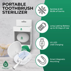 Pursonic junto a un cepillo para comparar tamaño y almacenamiento práctico
