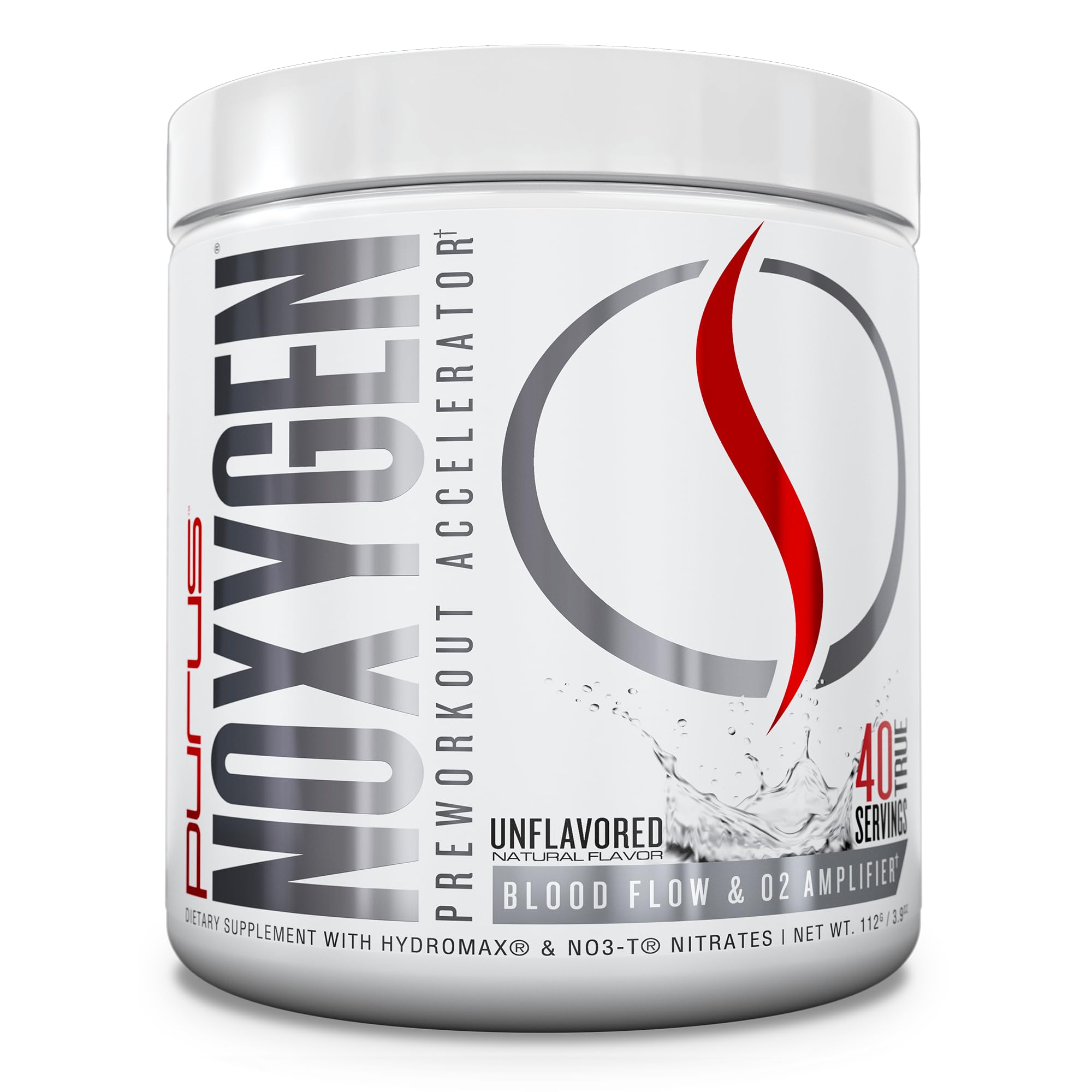 Purus Labs NOXygen frontal del empaque con enfoque al tamaño y claridad
