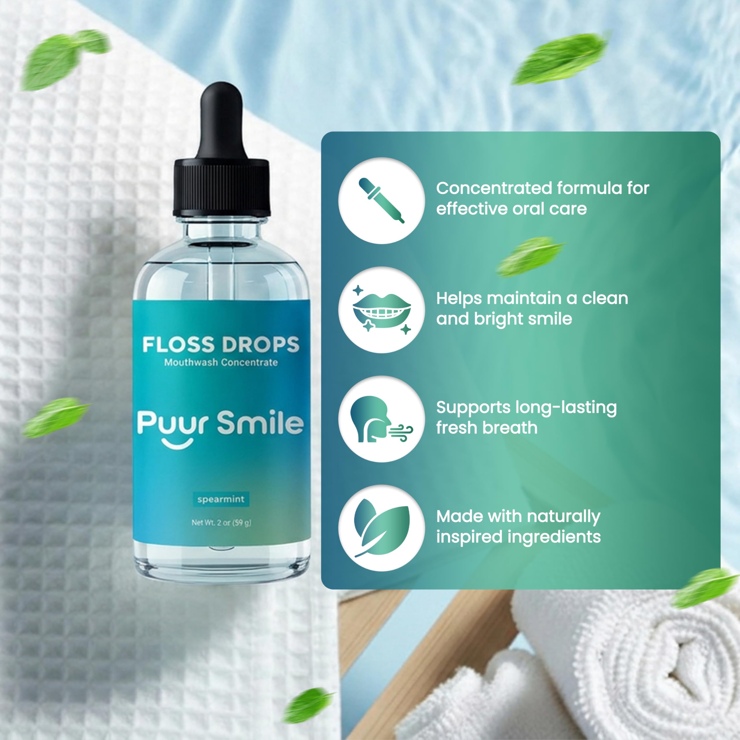 Puur Smile etiqueta con ingredientes naturales que resalta menta orgánica