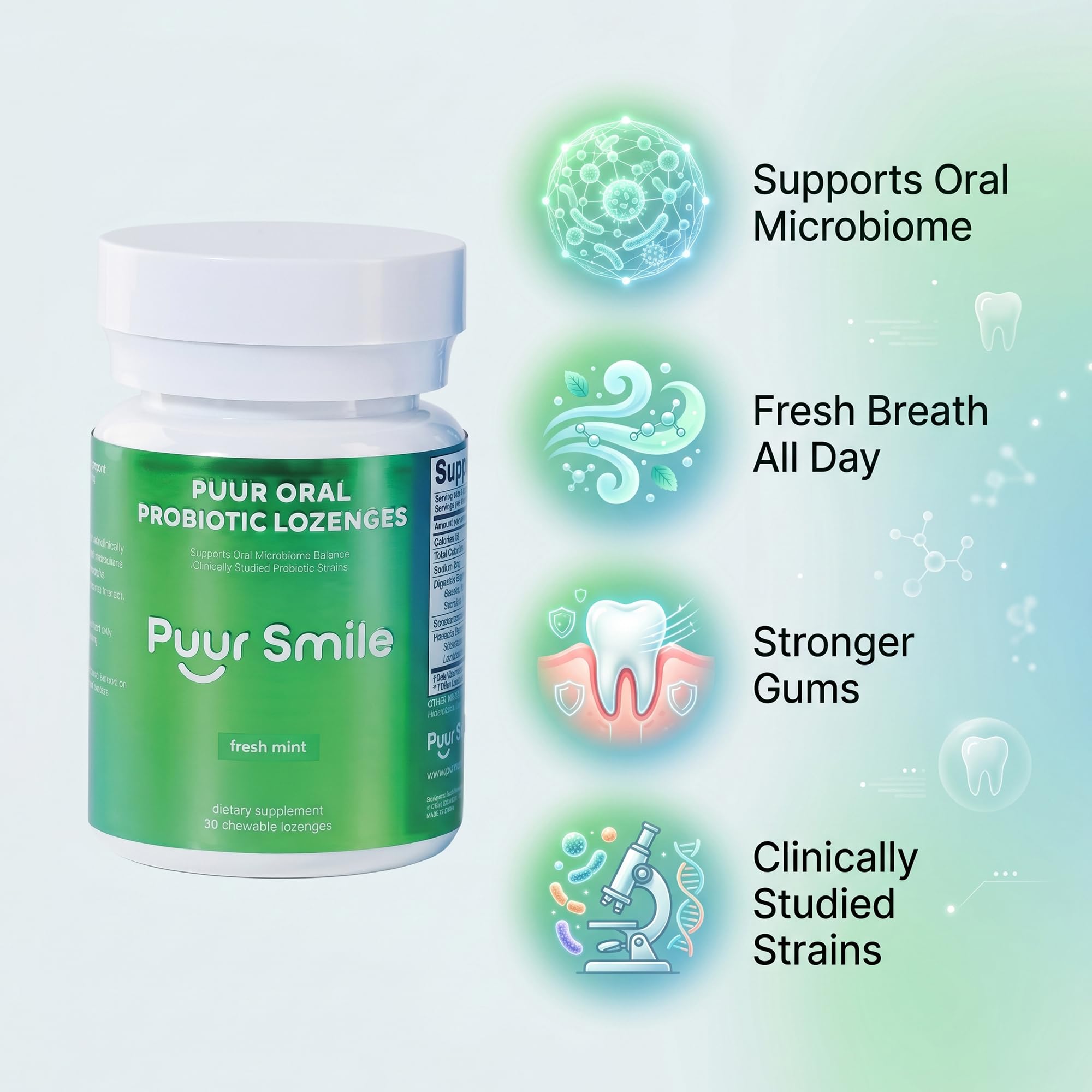 Puur Smile pastilla en mano lista para disolver o masticar, cómoda