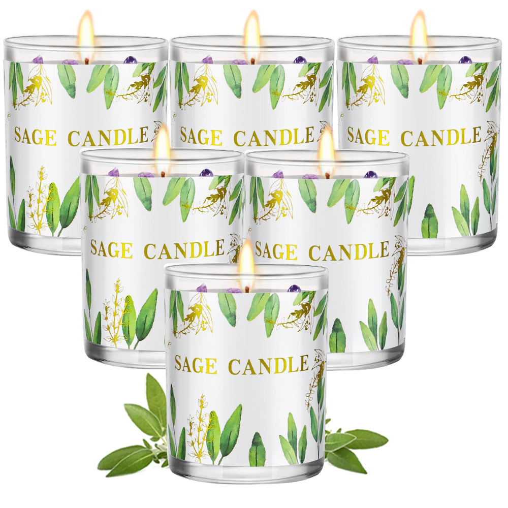PVUELE pack frontal de seis velas de salvia, armonía aromática para el hogar