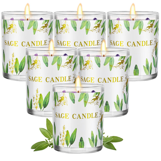 PVUELE pack frontal de seis velas de salvia, armonía aromática para el hogar