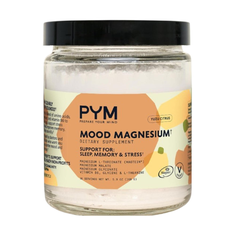 PYM Health jarra frontal mostrando etiqueta y porciones, ideal para rutina nocturna