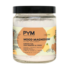 PYM Health jarra frontal mostrando etiqueta y porciones, ideal para rutina nocturna
