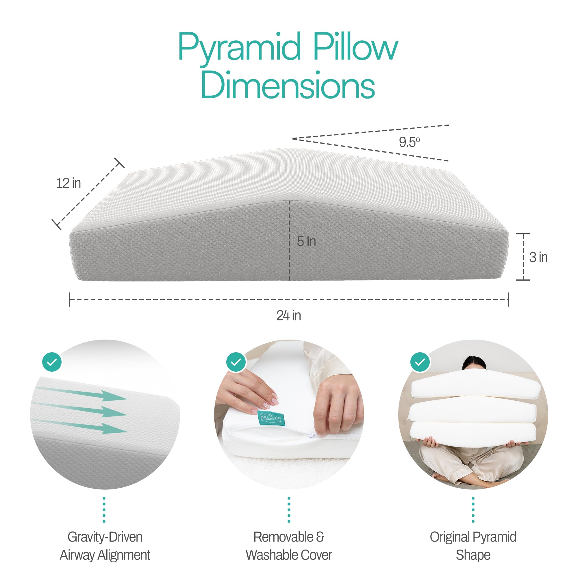 Pyramid Pillow detalle de la inclinación 9.5° que facilita la respiración