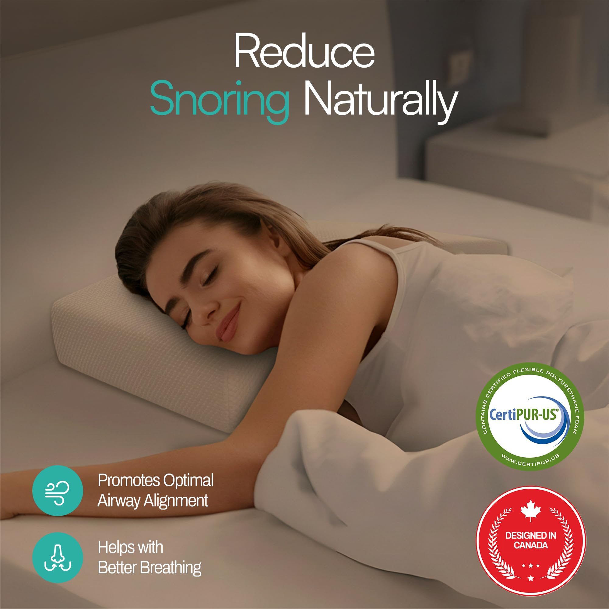 Pyramid Pillow en dormitorio ambientado demostrando uso nocturno cómodo