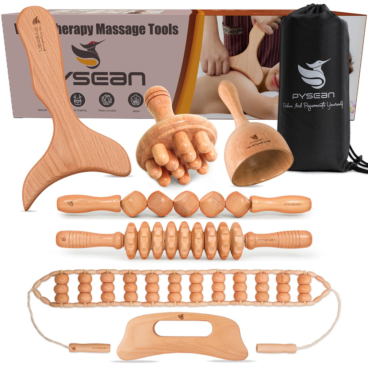PYSEAN set 7 piezas frontal mostrando todo el kit y almacenamiento
