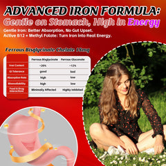 Q'ankyaq ingredientes clave incluyendo ferrous bisglycinate y L-5-MTHF para absorción