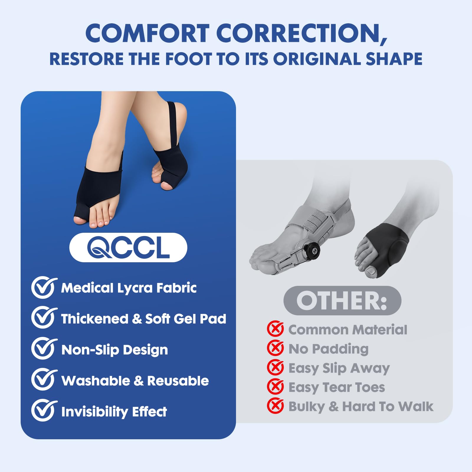 QCCL corrector colocado dentro de un zapato demostrando compatibilidad