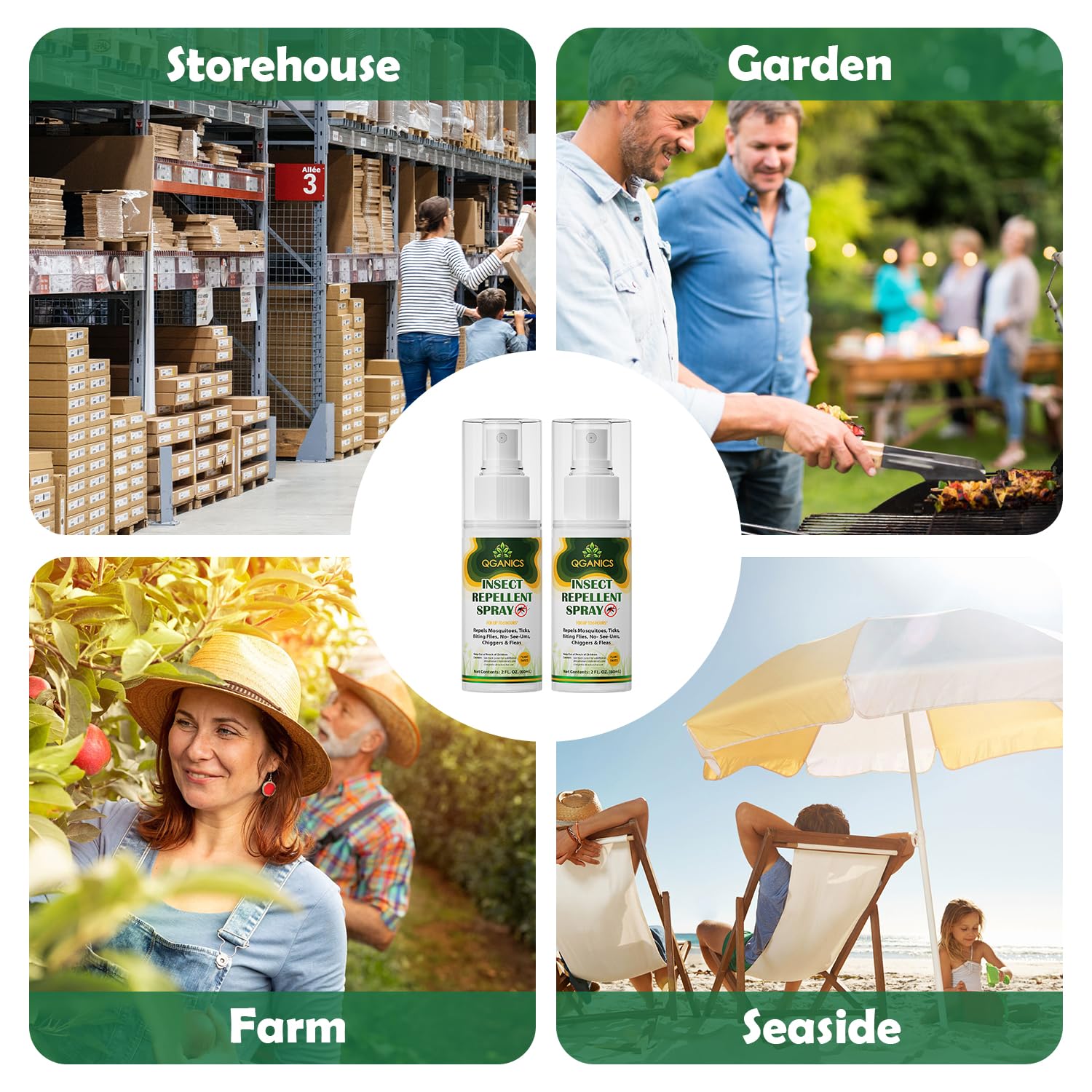 Qganics spray en uso al aire libre, protección durante actividades exteriores