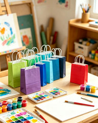 qiqee escenario de mesa con bolsas como detalles decorativos