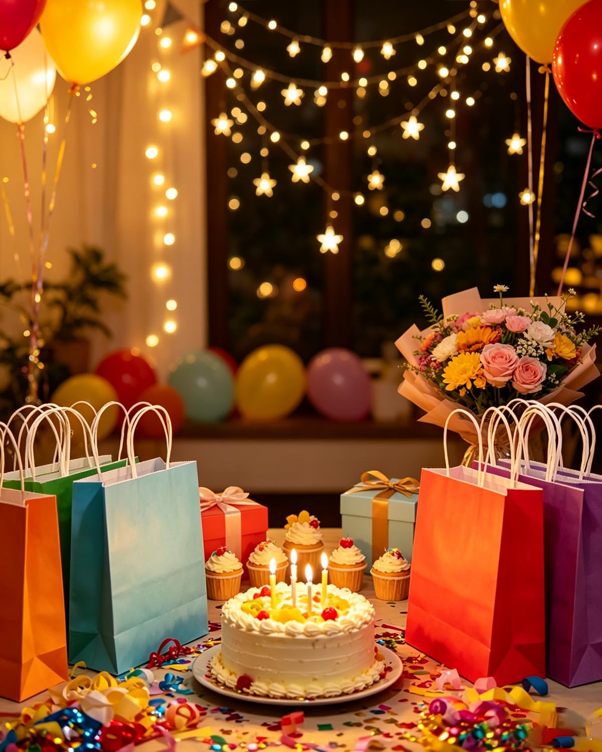 qiqee mesa de fiesta con bolsas para favores que mejora la decoración