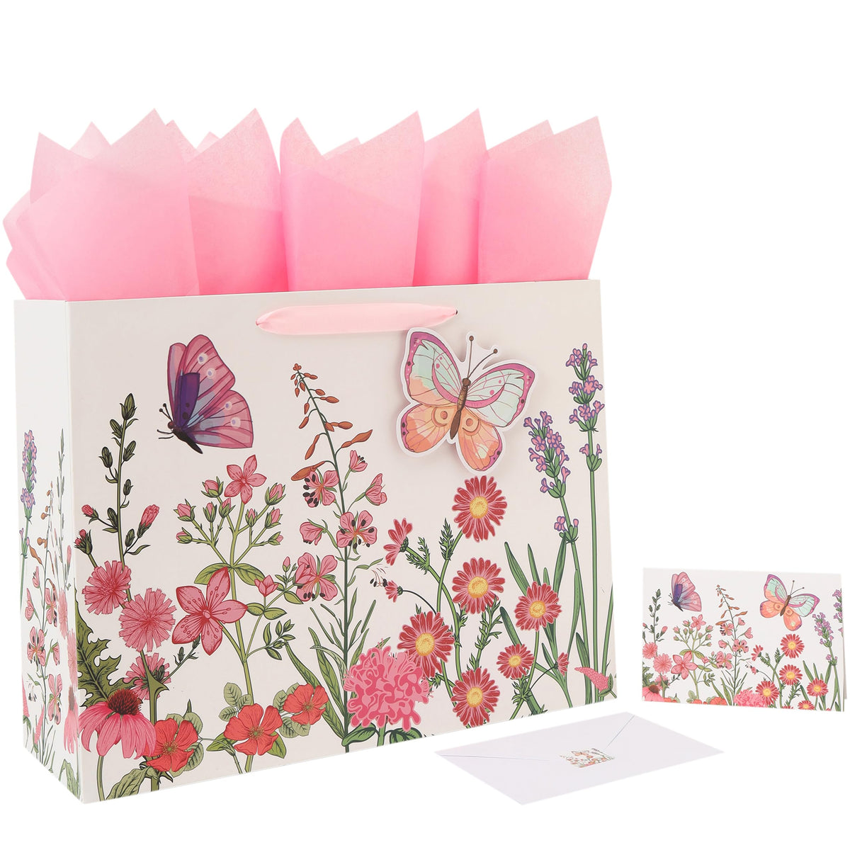 Qirrmiy bolsa frontal con diseño floral y mariposas, embalaje elegante