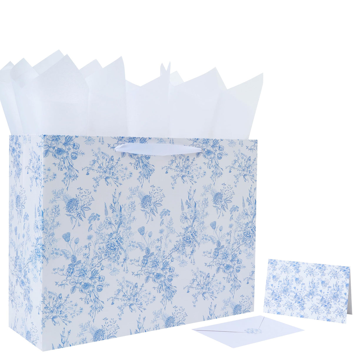Qirrmiy bolsa frontal azul floral mostrando elegancia y presentación perfecta
