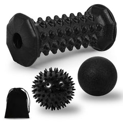 QLDT set paquete frontal mostrando rodillo y dos pelotas para alivio
