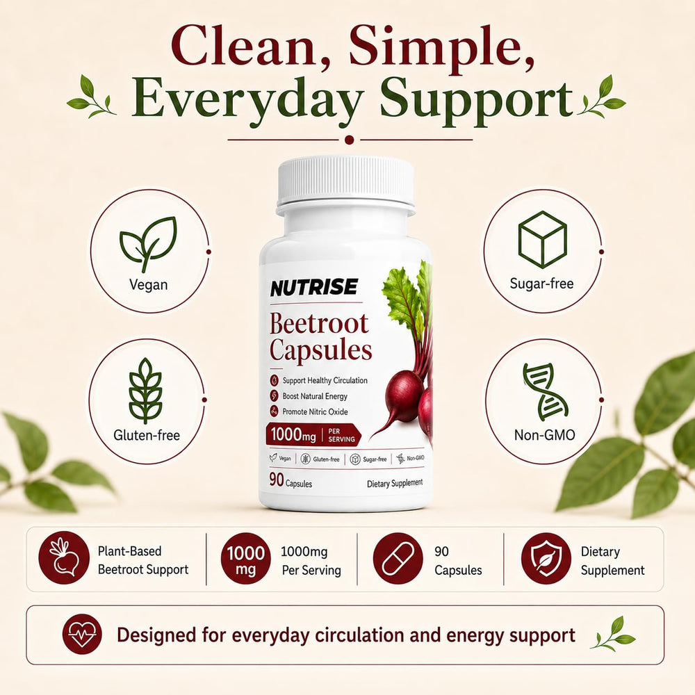 Cápsulas QNJIX Nutrise Beetroot en mesa de desayuno mostrando uso matutino