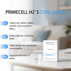 Qoenba PrimeCell H2 tableta efervesciendo en vaso para una hidratación rápida