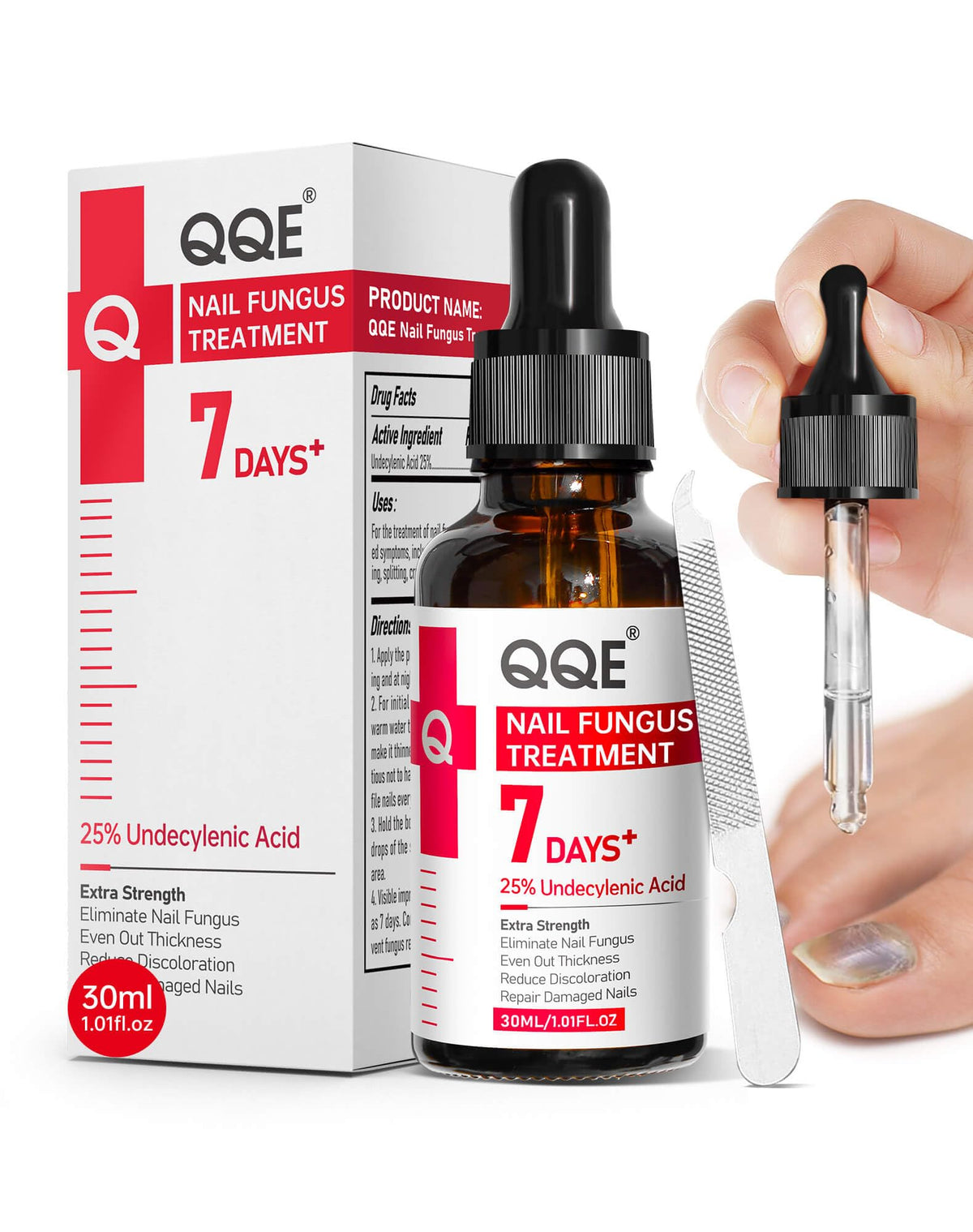 QQE vista frontal del envase mostrando diseño y tamaño, aporta confianza