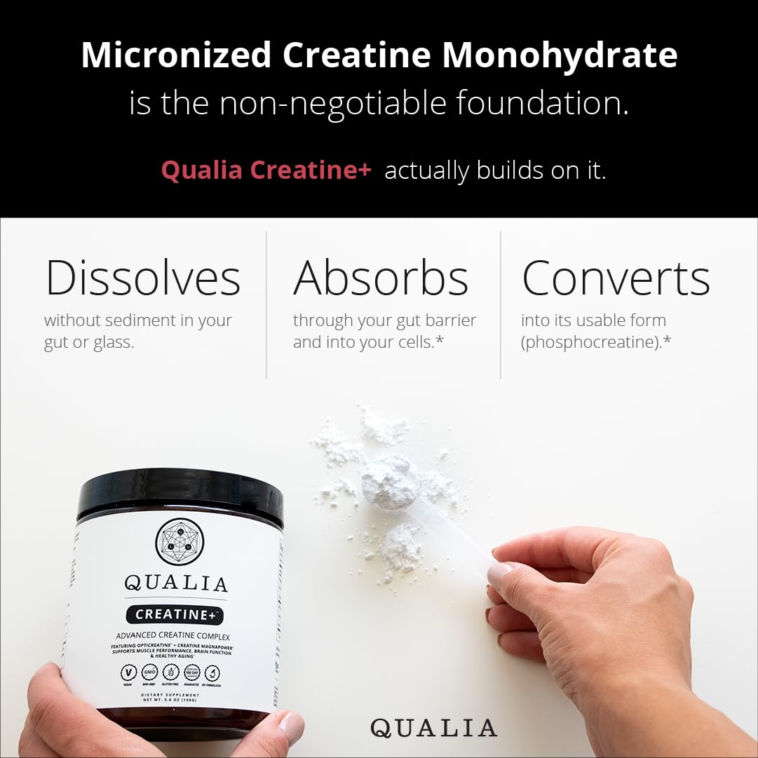 Qualia Creatine textura en cuchara sin grumos ideal para mezclas suaves