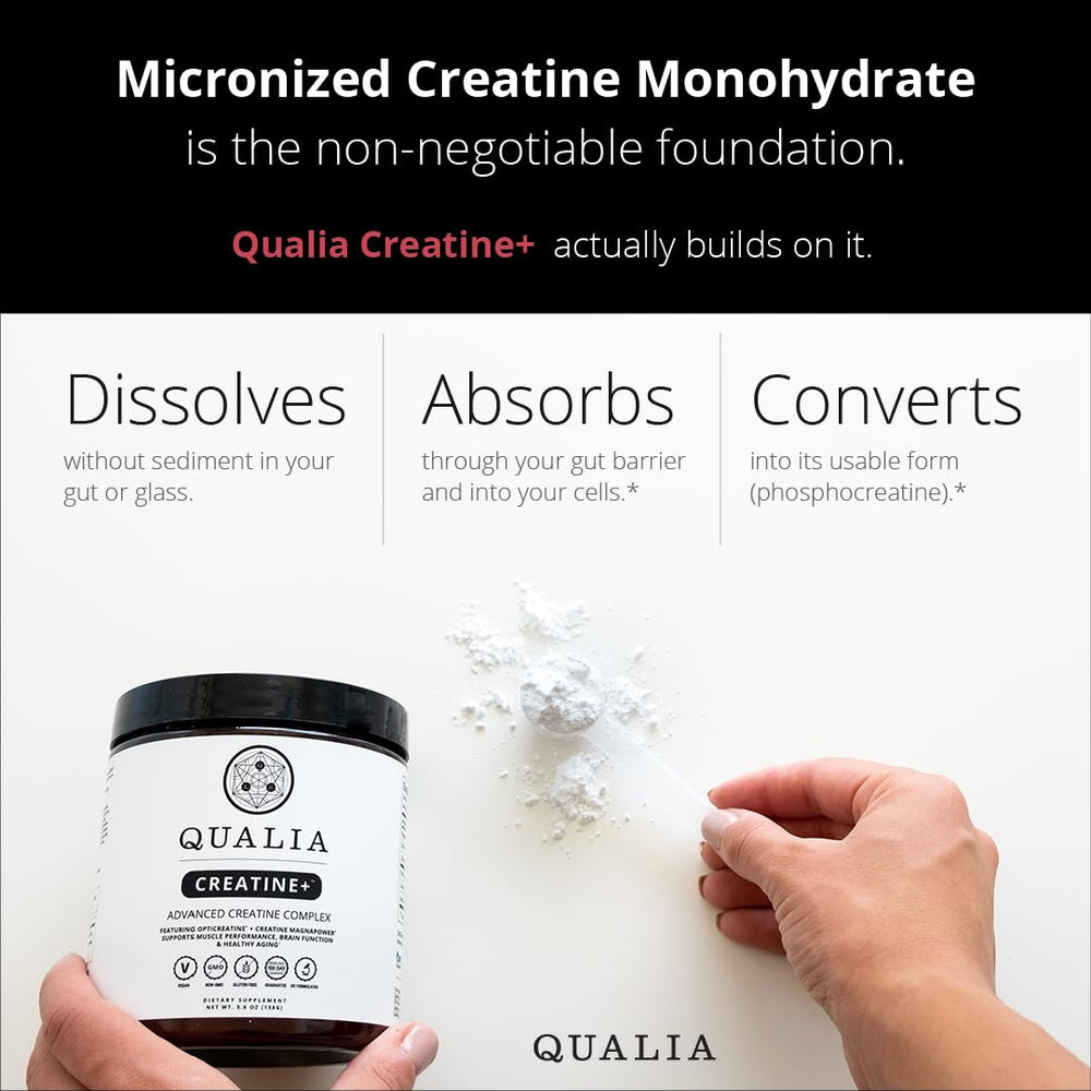 Qualia Creatine textura en cuchara sin grumos ideal para mezclas suaves