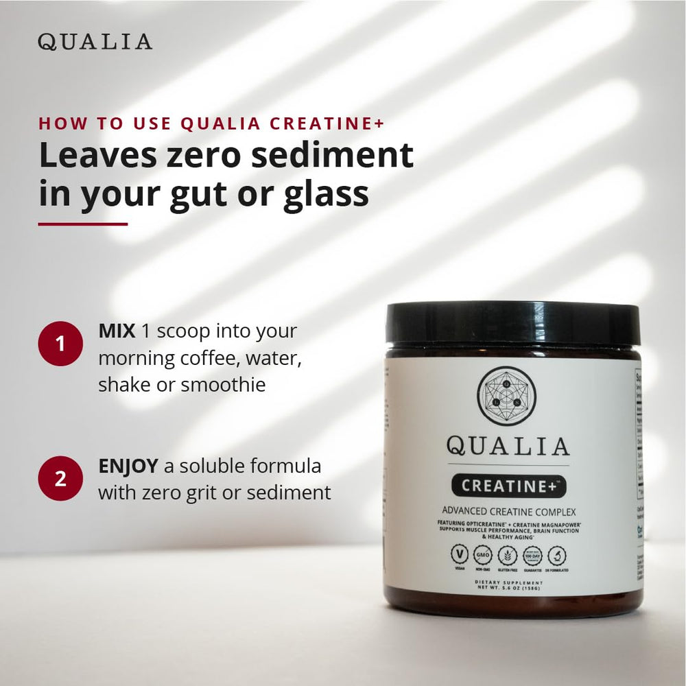 Qualia Creatine en entorno de trabajo simbolizando foco y productividad sostenida